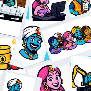Haul Genies team of freight drivers and dispatchers mascot collage — showing the people behind reliable nationwide freight hauling services.