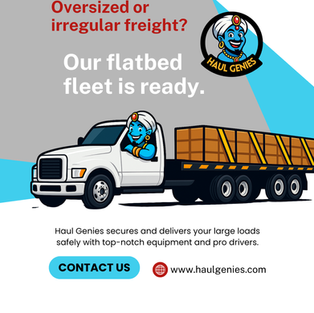 Haul Genies flatbed hauling for oversized or irregular freight — secure transport of large loads, construction materials, and heavy equipment