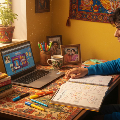 A well-organized study space with essential learning materials