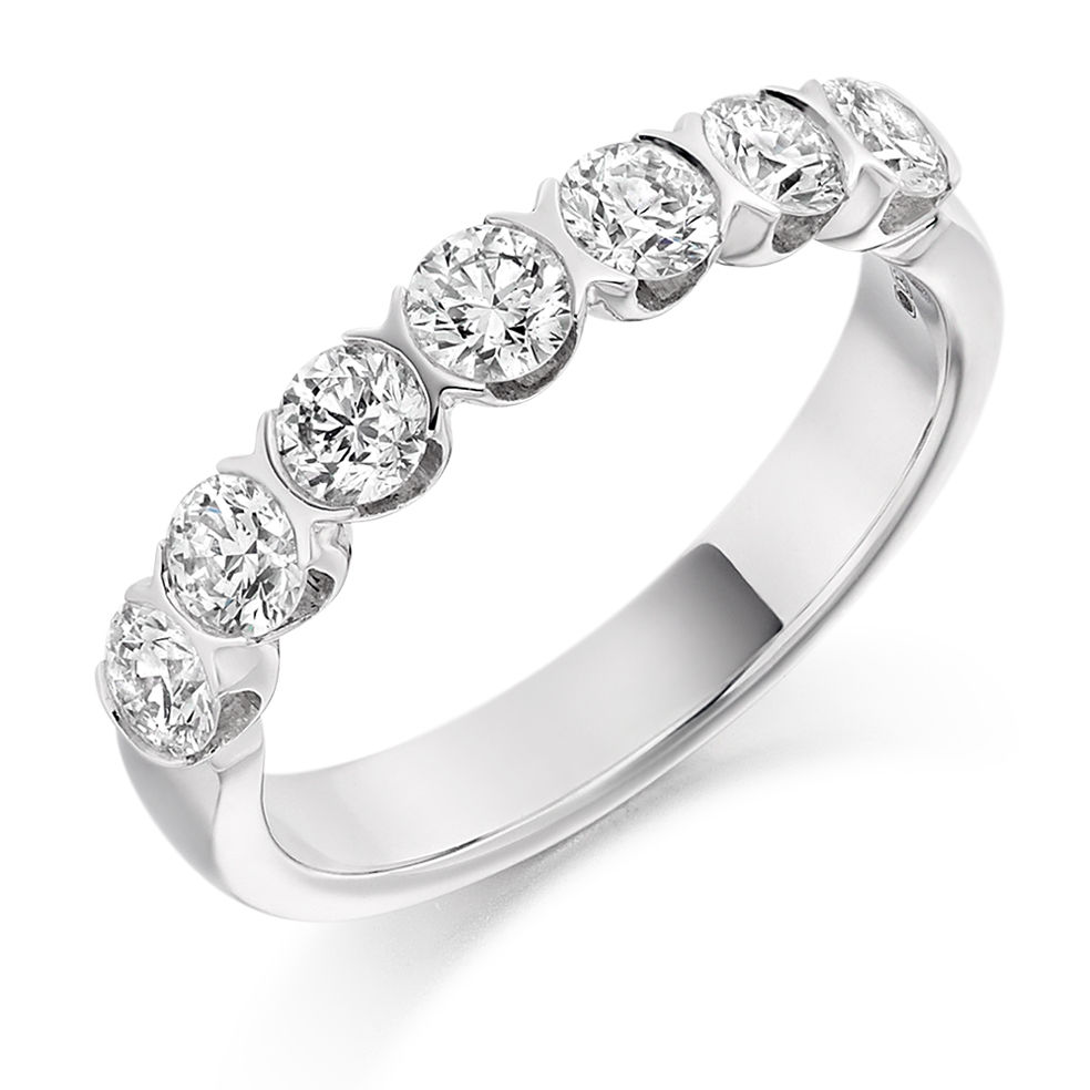 White Gold Bar Set Round Brilliant Cut Diamond Half Eternity Ring