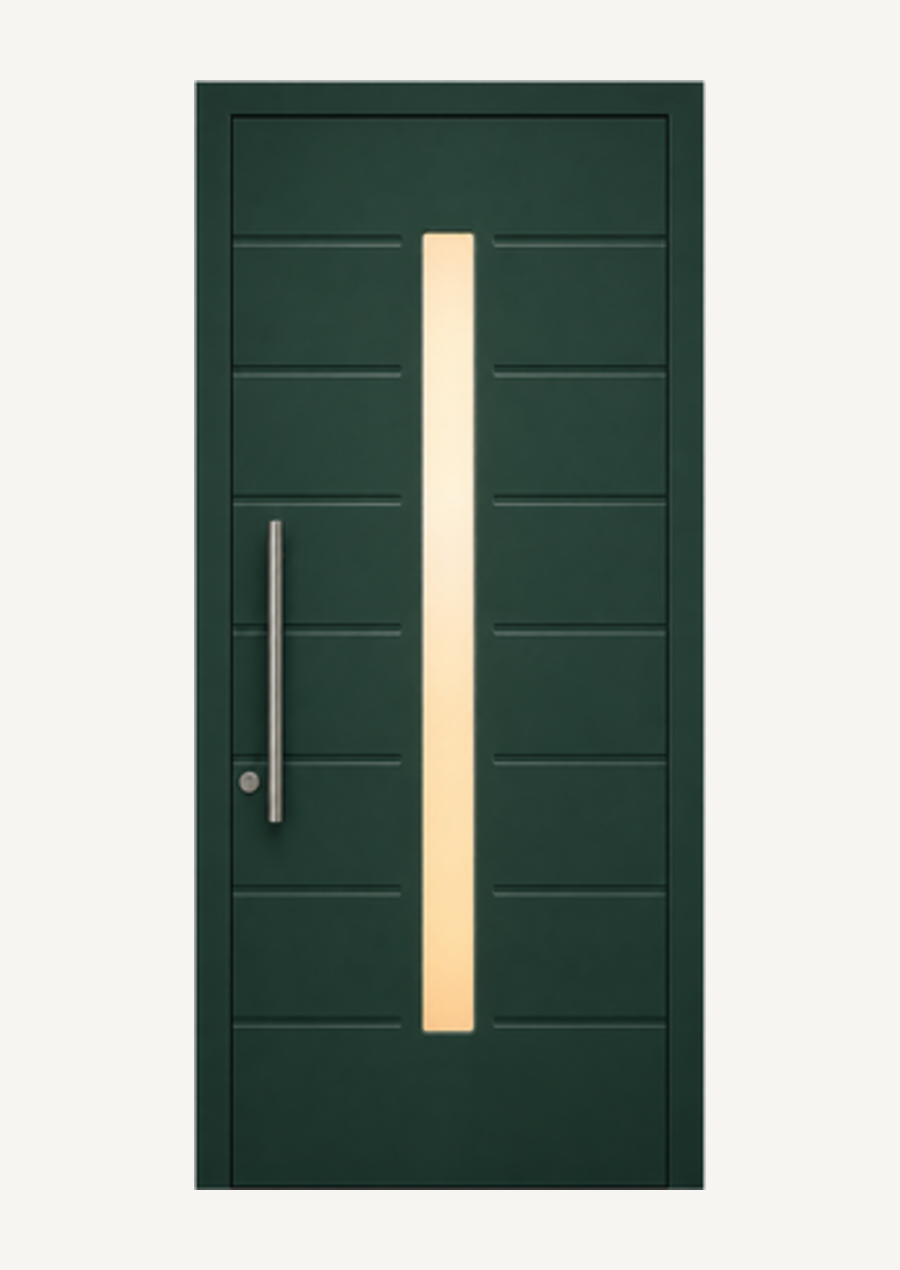Porta KORWIN Infinity Glass 03 verde con vetro verticale sottile.