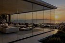 Vetrata panoramica KORWIN Orizzonte con vista sul mare al tramonto.