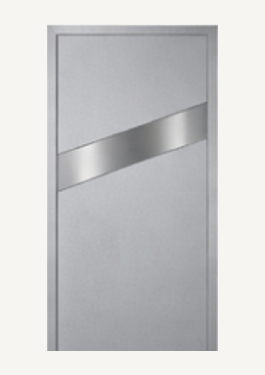 Pannello KORWIN Infinity Cut 08 grigio con fascia metallica obliqua.