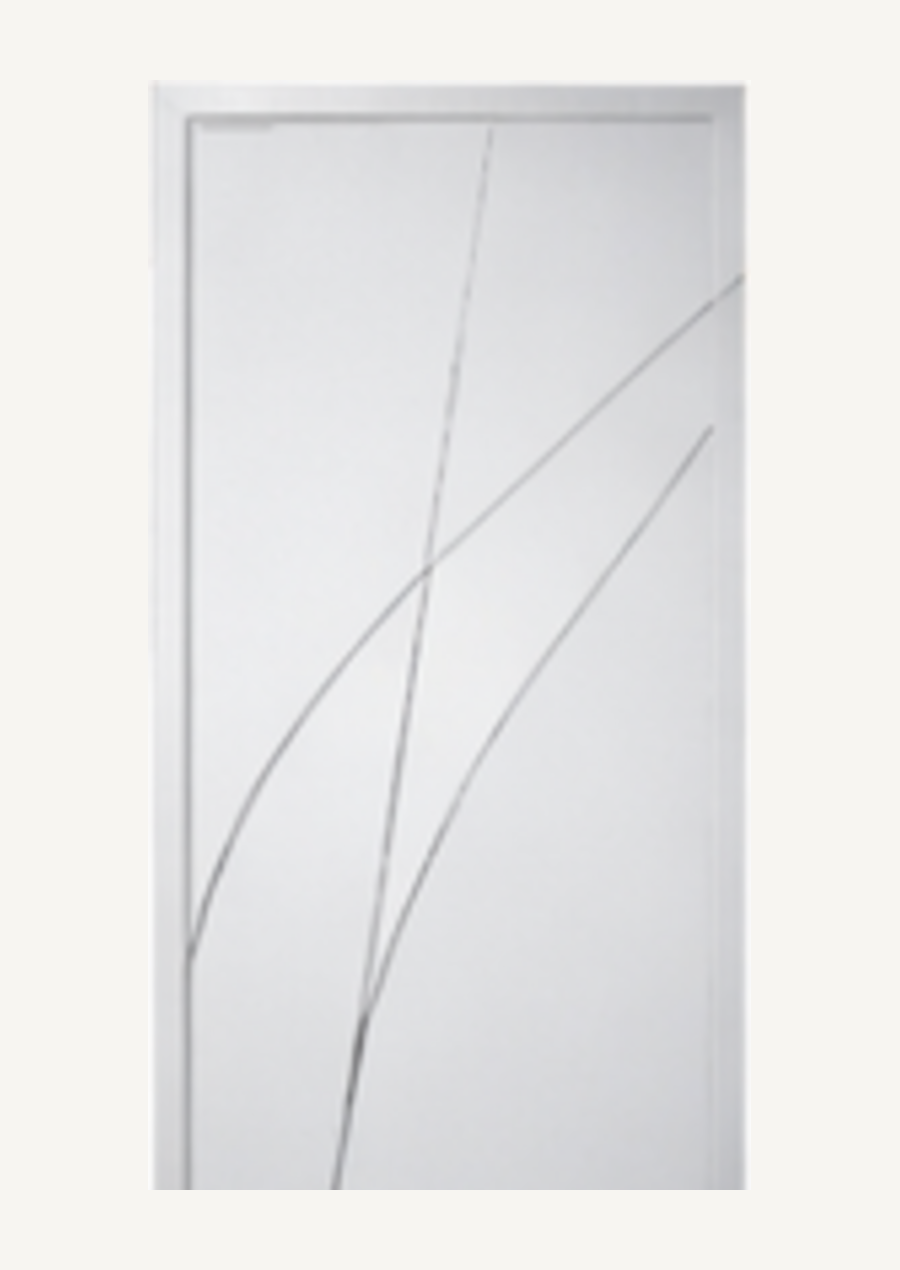 Pannello KORWIN Infinity Cut 05 bianco con incisioni curve e diagonali.