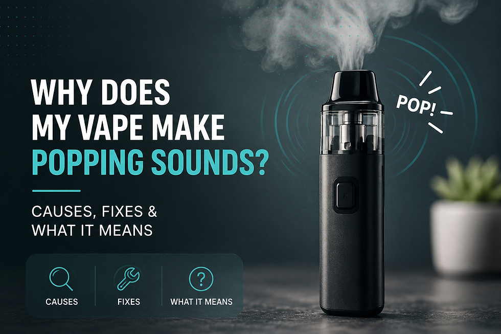 A Vape Making A POP Asking "Why Does My Vape Make Popping Sounds? Causes, Fixes & what it means"