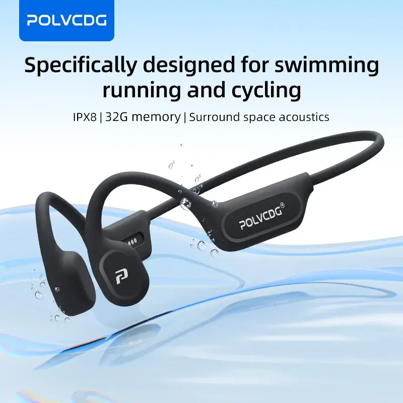 POLVCDG X9 Bone Conduction Earphones 32G IPX8 Waterproof Open Design for Swimmin