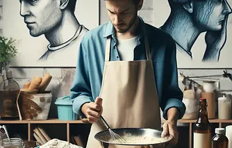 בחור אופה בביתו