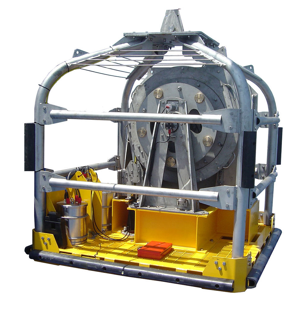 Winch in protective cage, Geotechnical Survey equipment