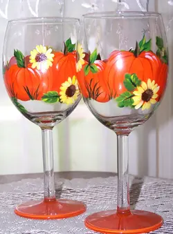 Pumpkin and Sunflower Wine Glasses