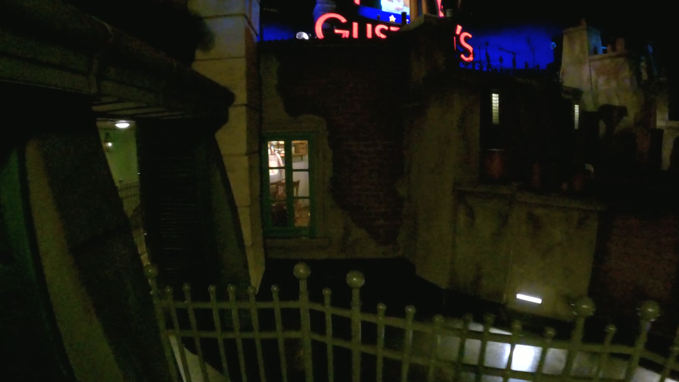 The Gusteau's rooftop set in the queue for Remy's Ratatouille Adventure