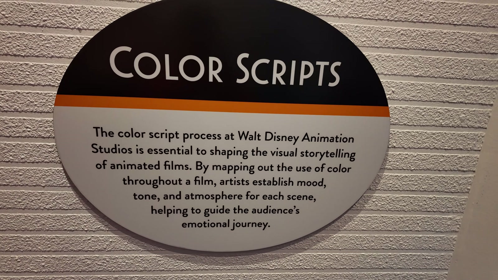 A sign explaining the color script process at Walt Disney Animation Studios.