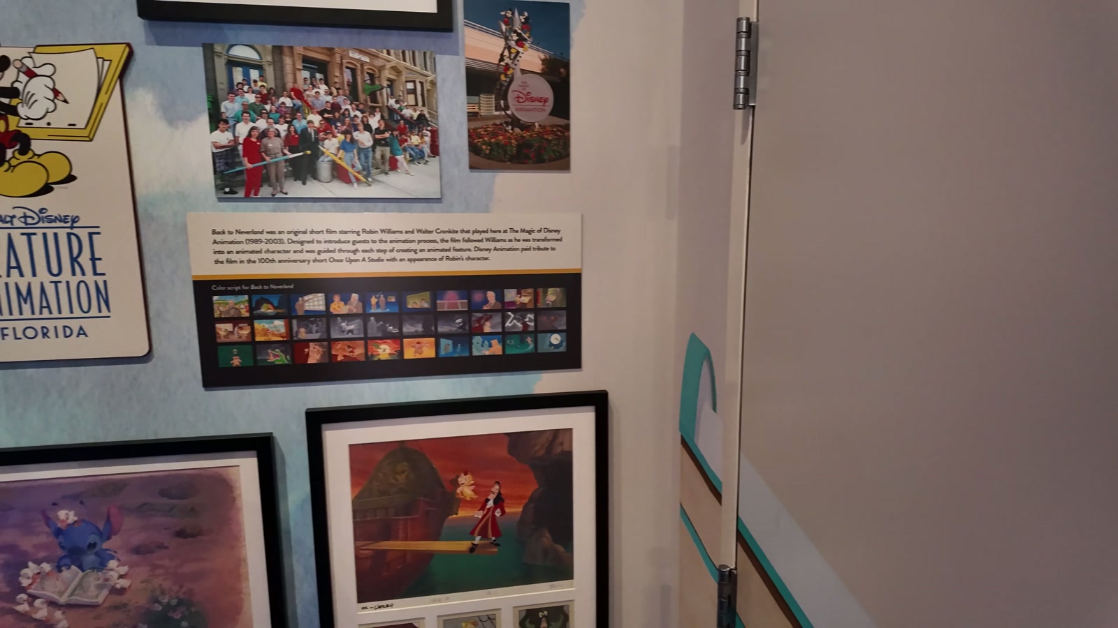 Inside, a wall of framed art and photos marks the building's years as Walt Disney Feature Animation Florida.