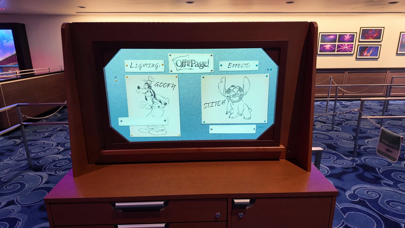 Character sketches on a screen in the studio departments.