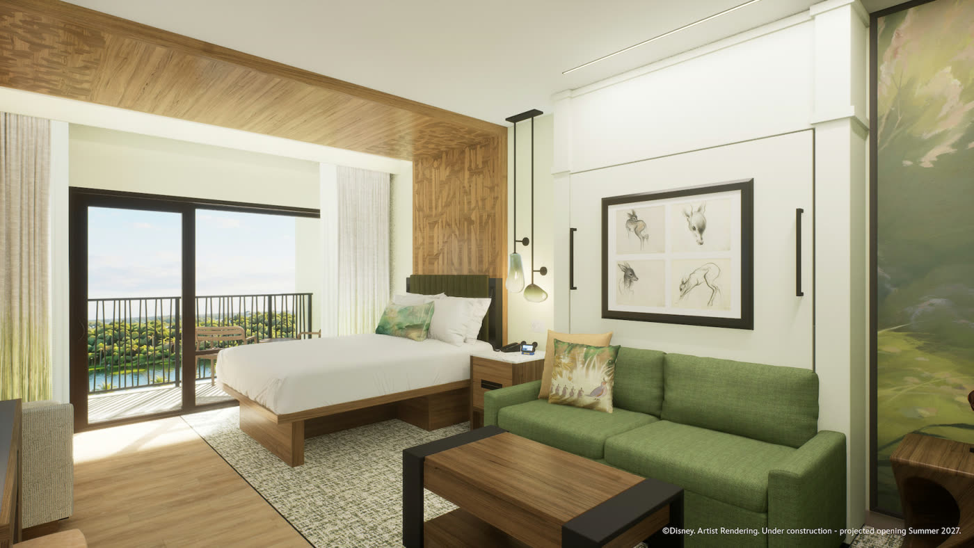 Concept art for guest rooms at Disney's Lakeshore Lodge