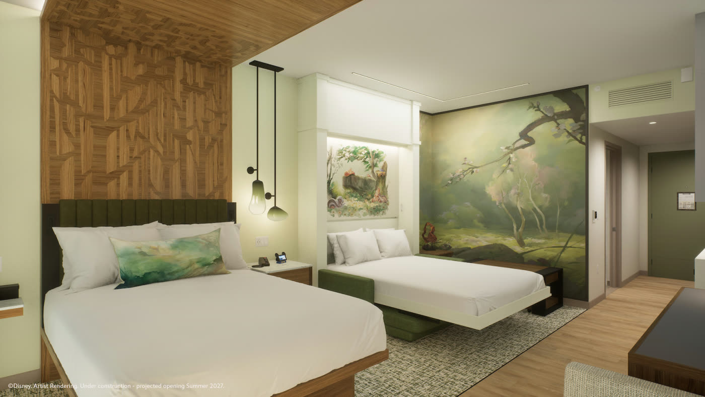 Concept art for guest rooms at Disney's Lakeshore Lodge