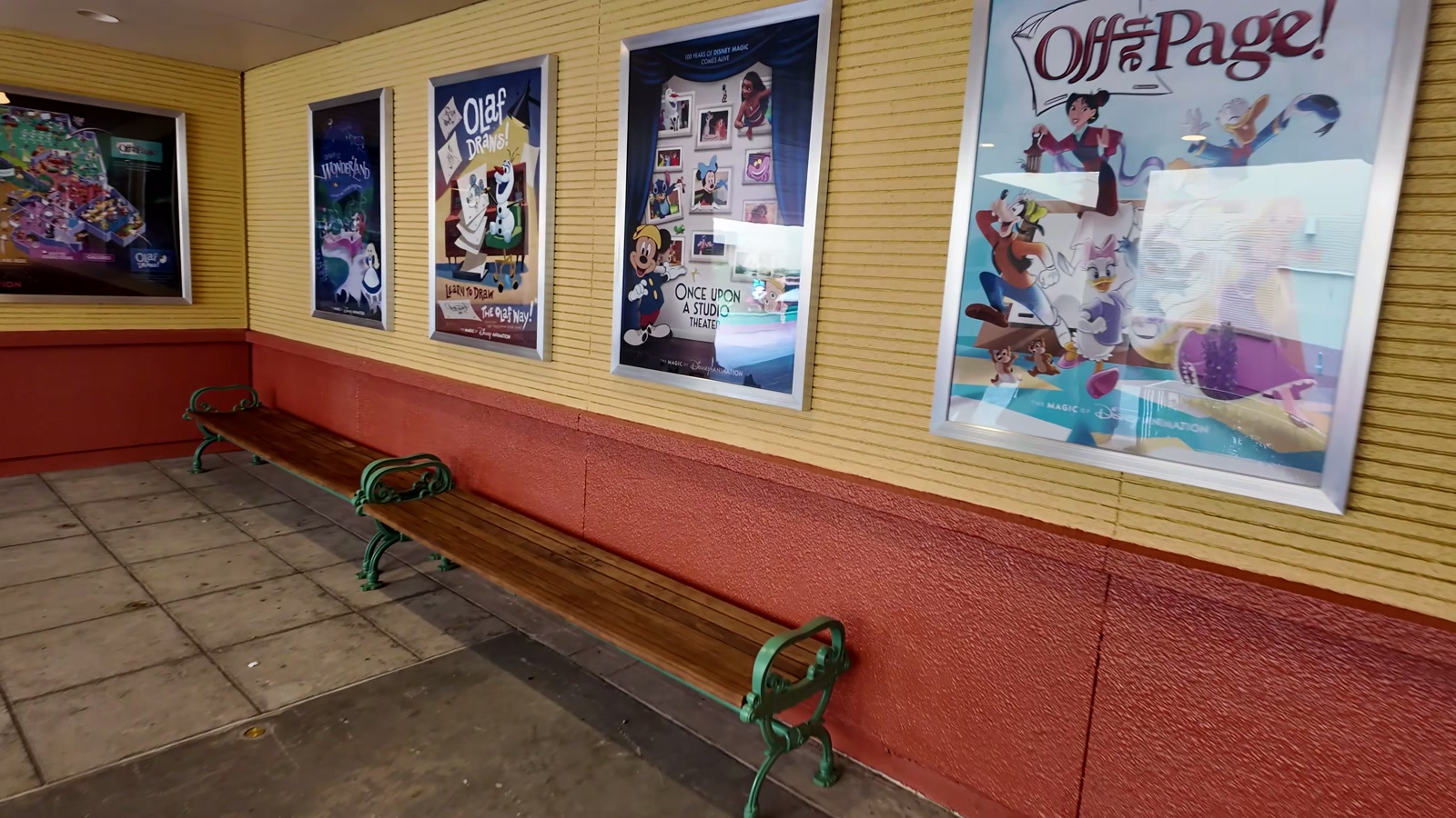 Posters for Off the Page, Olaf Draws and the Once Upon a Studio Theater.