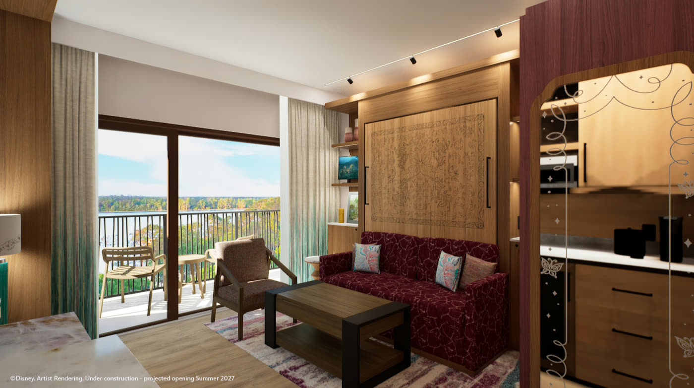 Concept art for guest rooms at Disney's Lakeshore Lodge