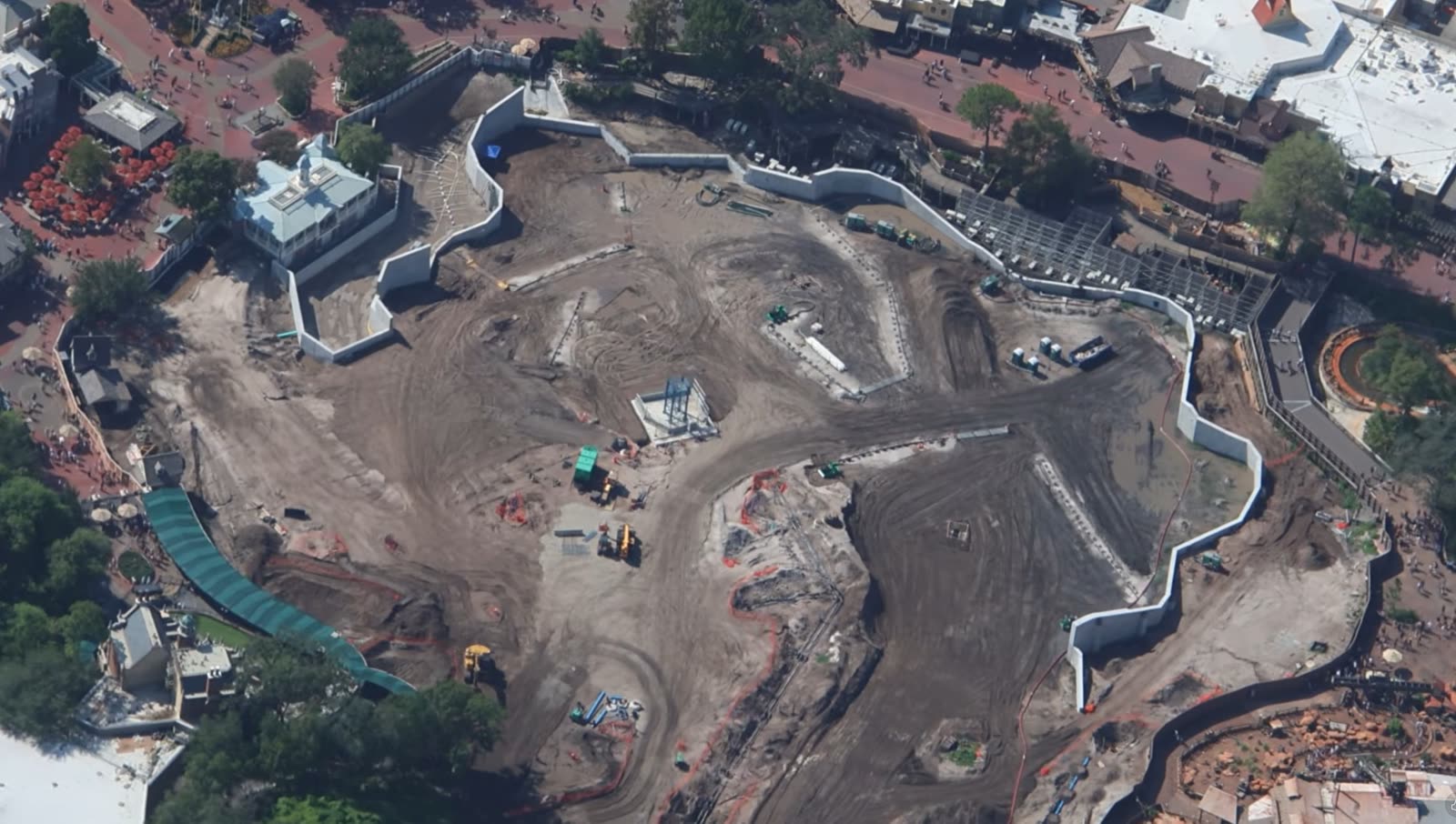 Aerial view of construction at the Piston Peak site, Magic Kingdom, August 2026