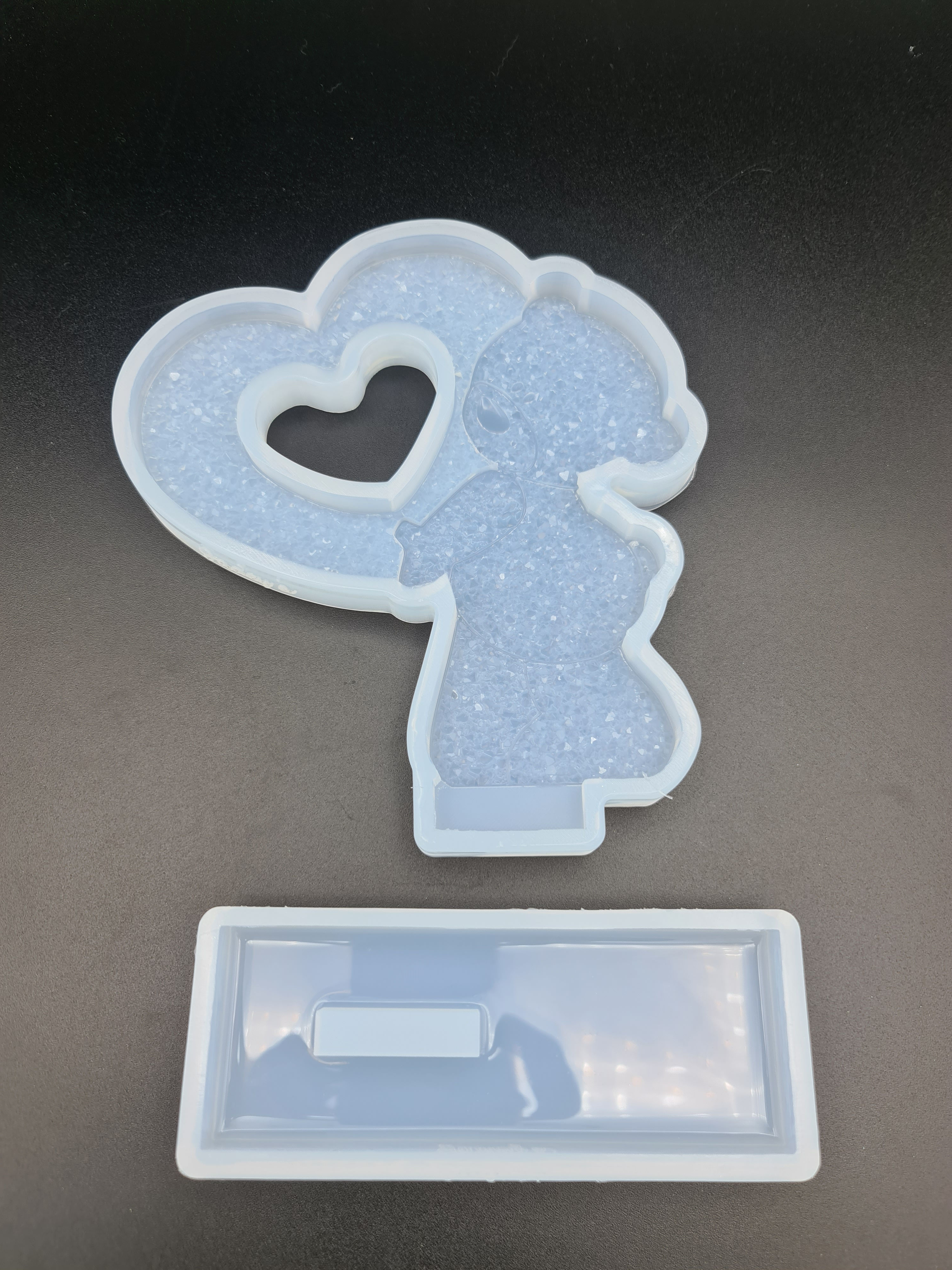 Druzy standing bear with open heart & base mold