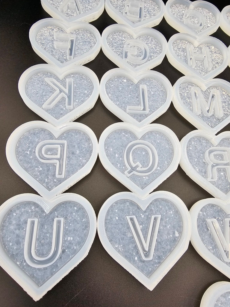 Miniature : Druzy heart with shiny initial molds