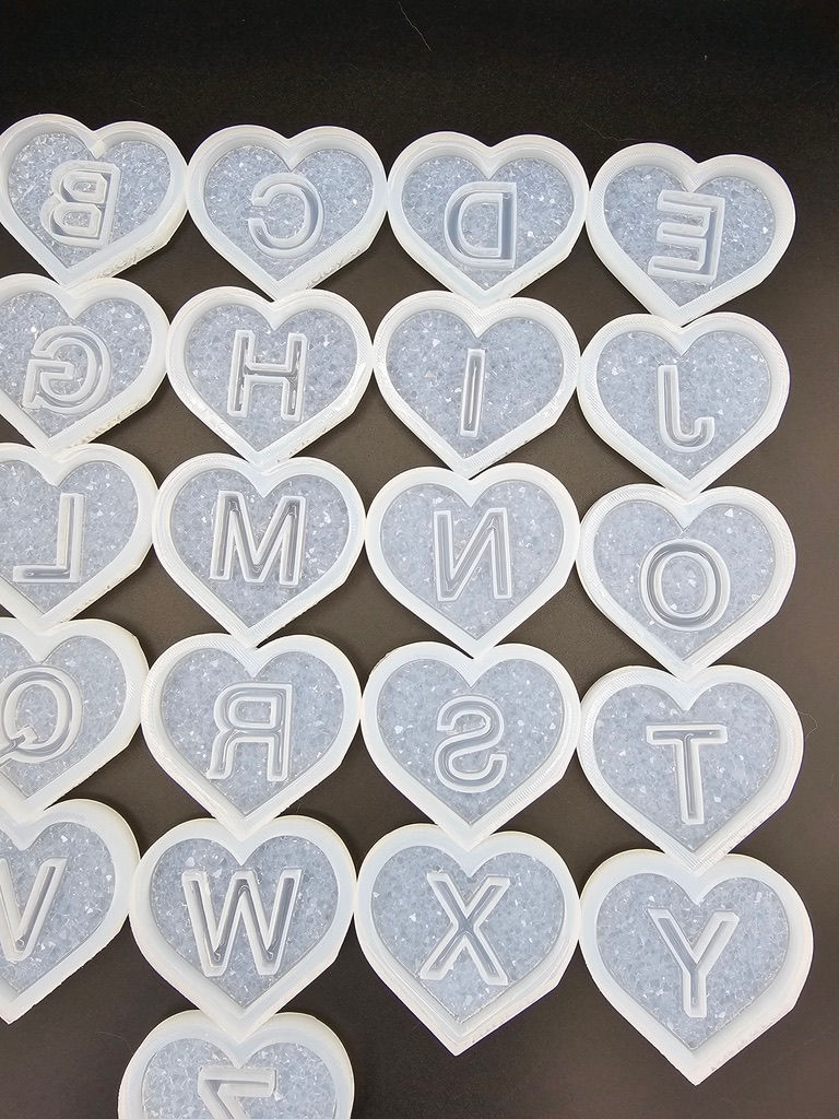 Miniature : Druzy heart with shiny initial molds