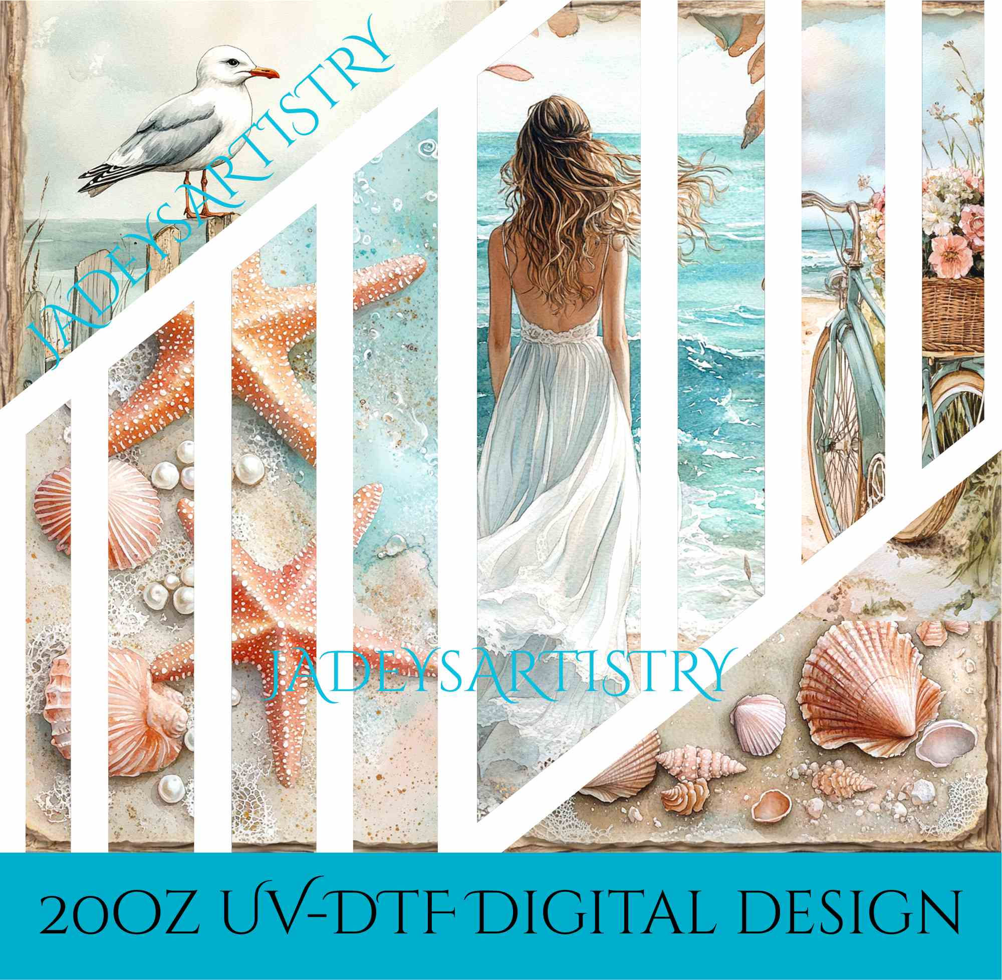 20oz Mixed media wrap - beach theme