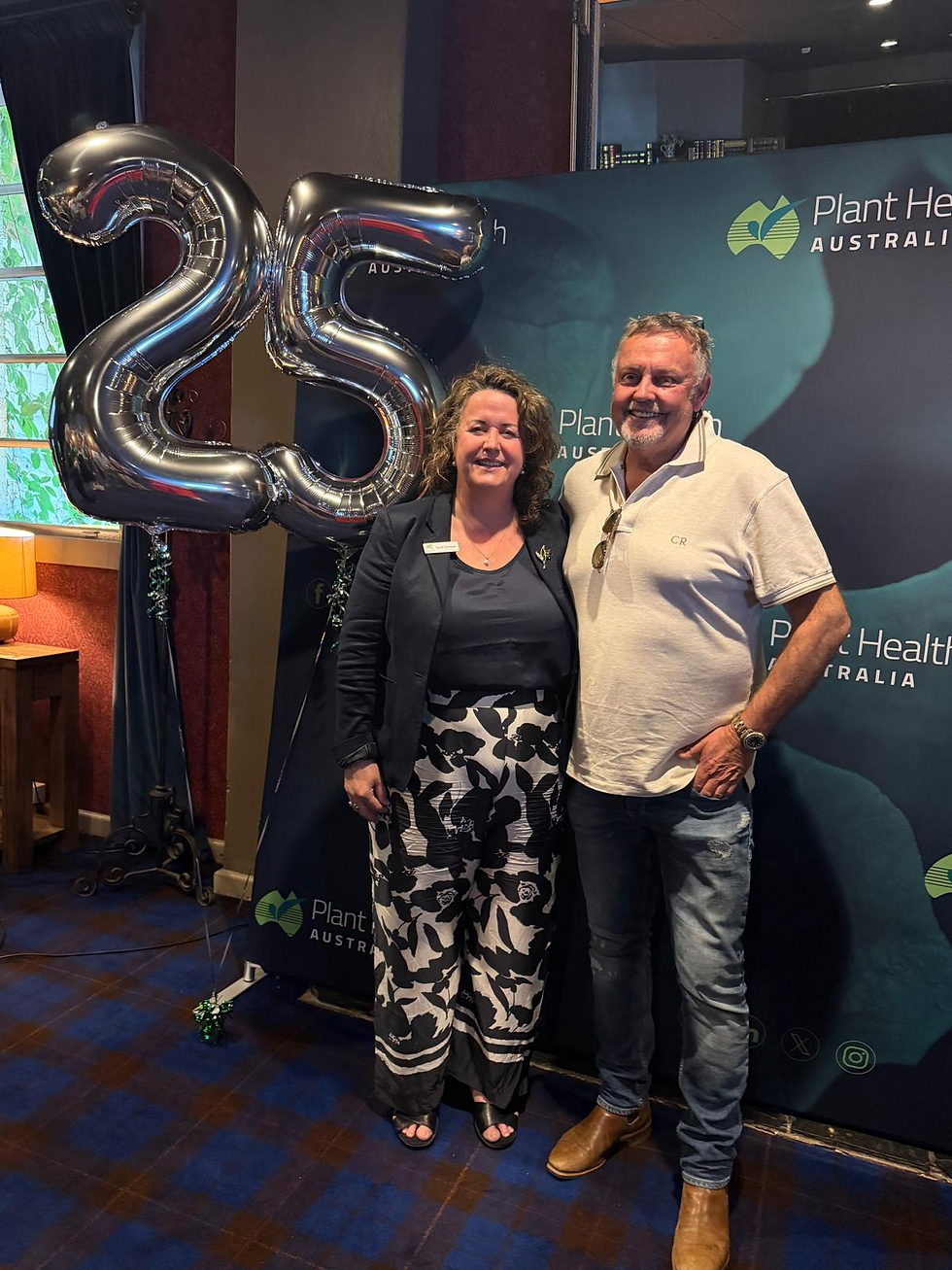 Plant Health Australia Chief Executive Officer Sarah Corcoran with GPA Chair Barry Large.