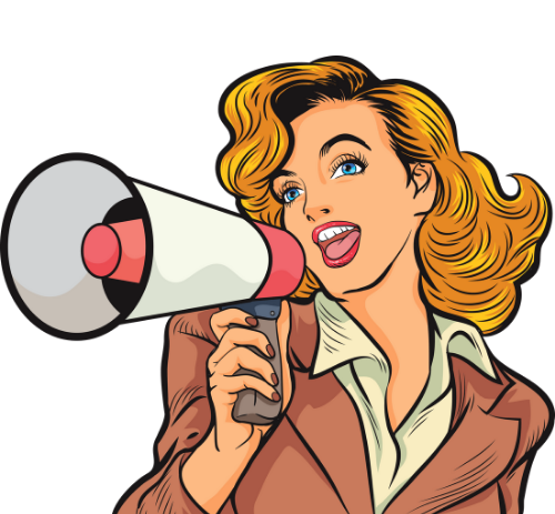 Design of a woman with a megaphone