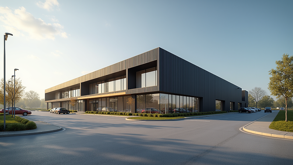 Eye-level view of a newly constructed commercial building exterior