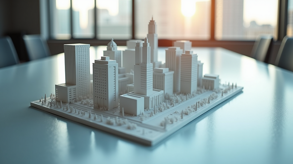 High angle view of a Chicago architectural model on a conference table