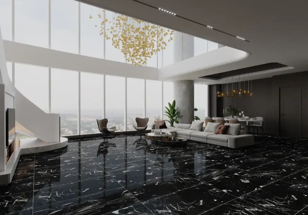 Mockup interior dengan lantai marmer gelap