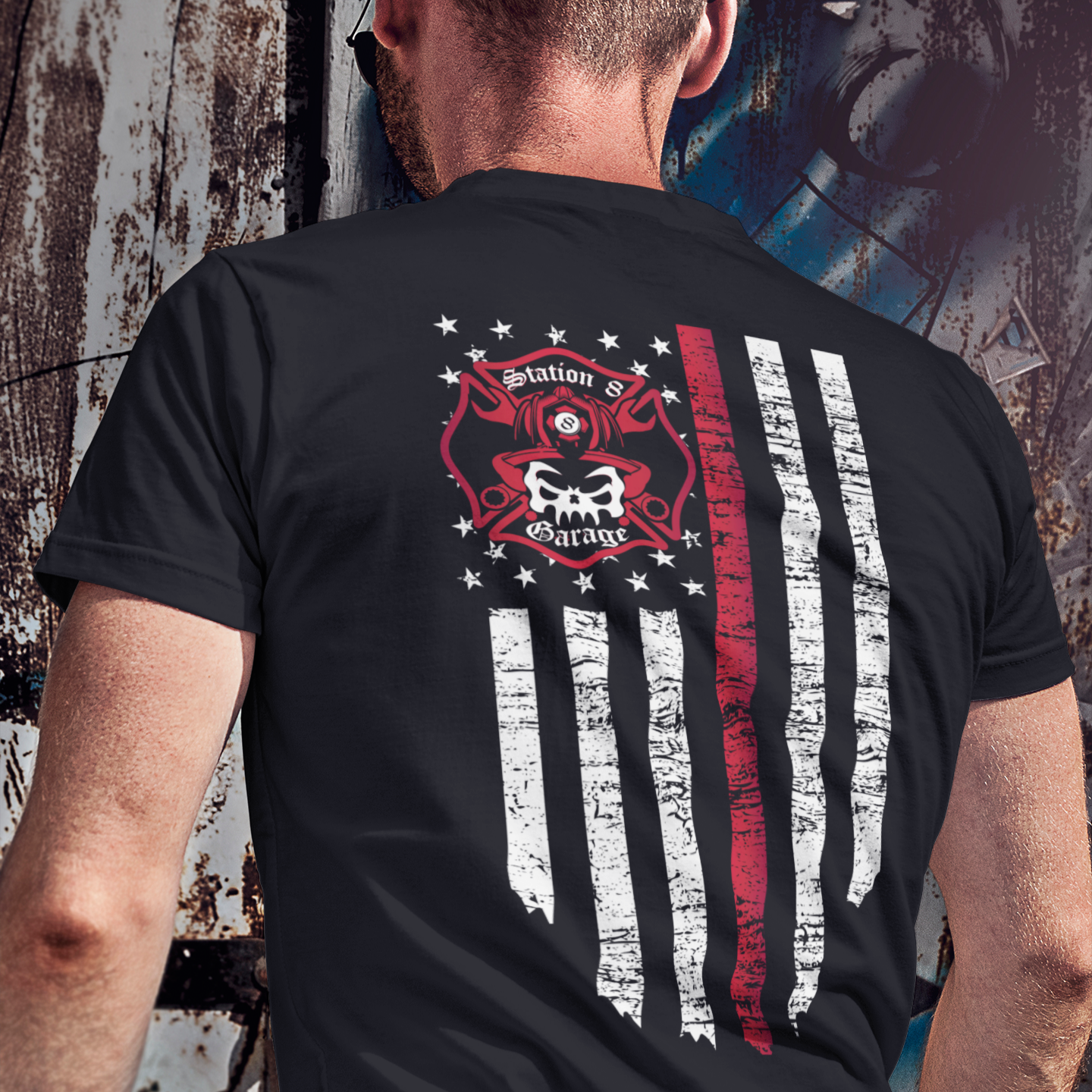 Firefighter Stripe Small Logo - Unisex Heavy Cotton Tee