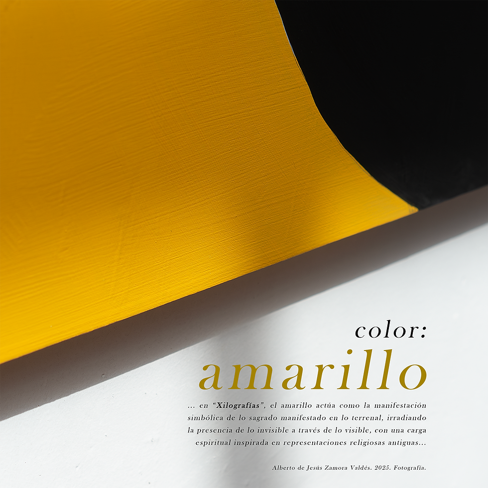 Color amarillo. Fotografía. Detalle de la pieza: "Madre", de la serie: "Xilografías" de Alberto Zamora V. 2025.