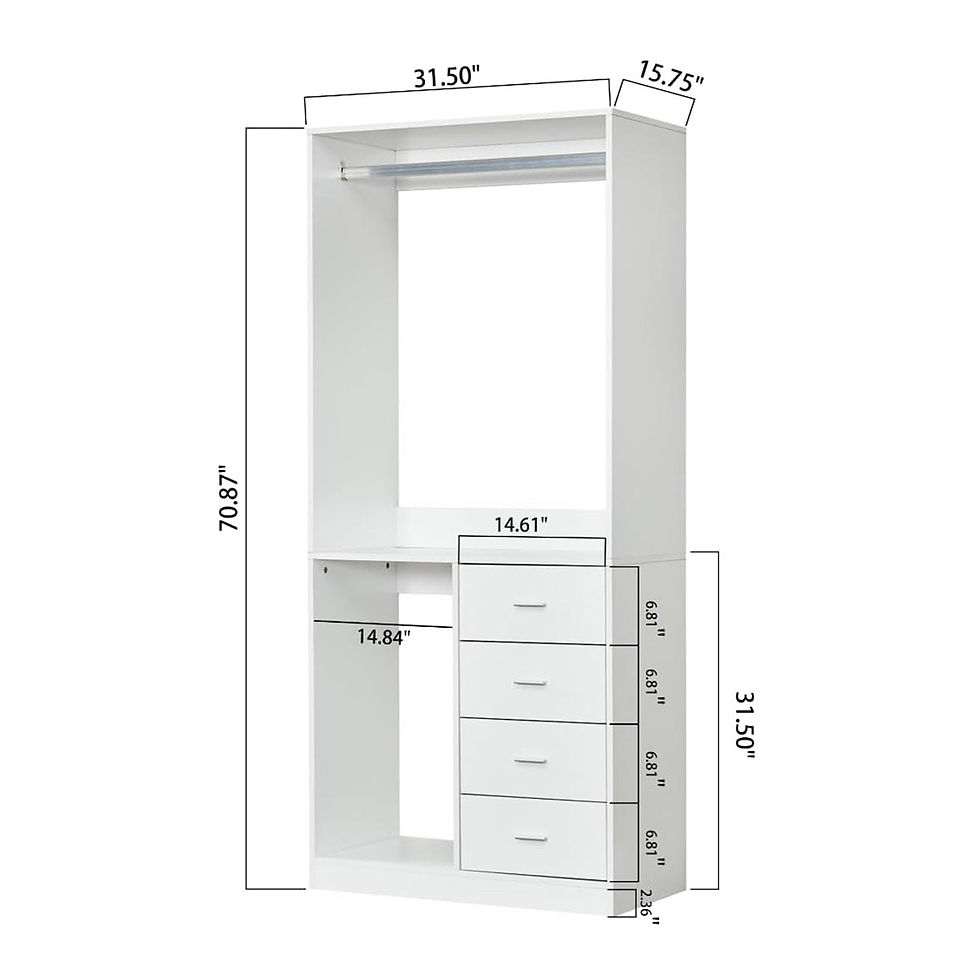 Thumbnail: White Wood Closet System Storage Stand-Alone Wardrobe with 4 Drawers Closet Orga