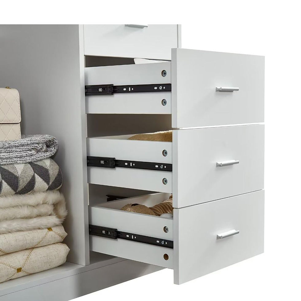 Thumbnail: White Wood Closet System Storage Stand-Alone Wardrobe with 4 Drawers Closet Orga