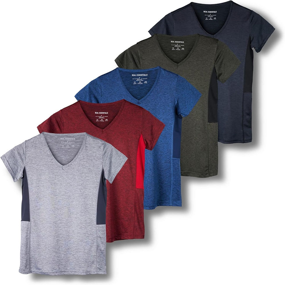 Thumbnail: Real Essentials 5 Pack: Women's Short Sleeve V-Neck Activewear T-Shirt Dry-Fit 