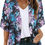 Thumbnail: Women's Floral Print Puff Sleeve Kimono Cardigan Loose Cover Up Casual Blouse T