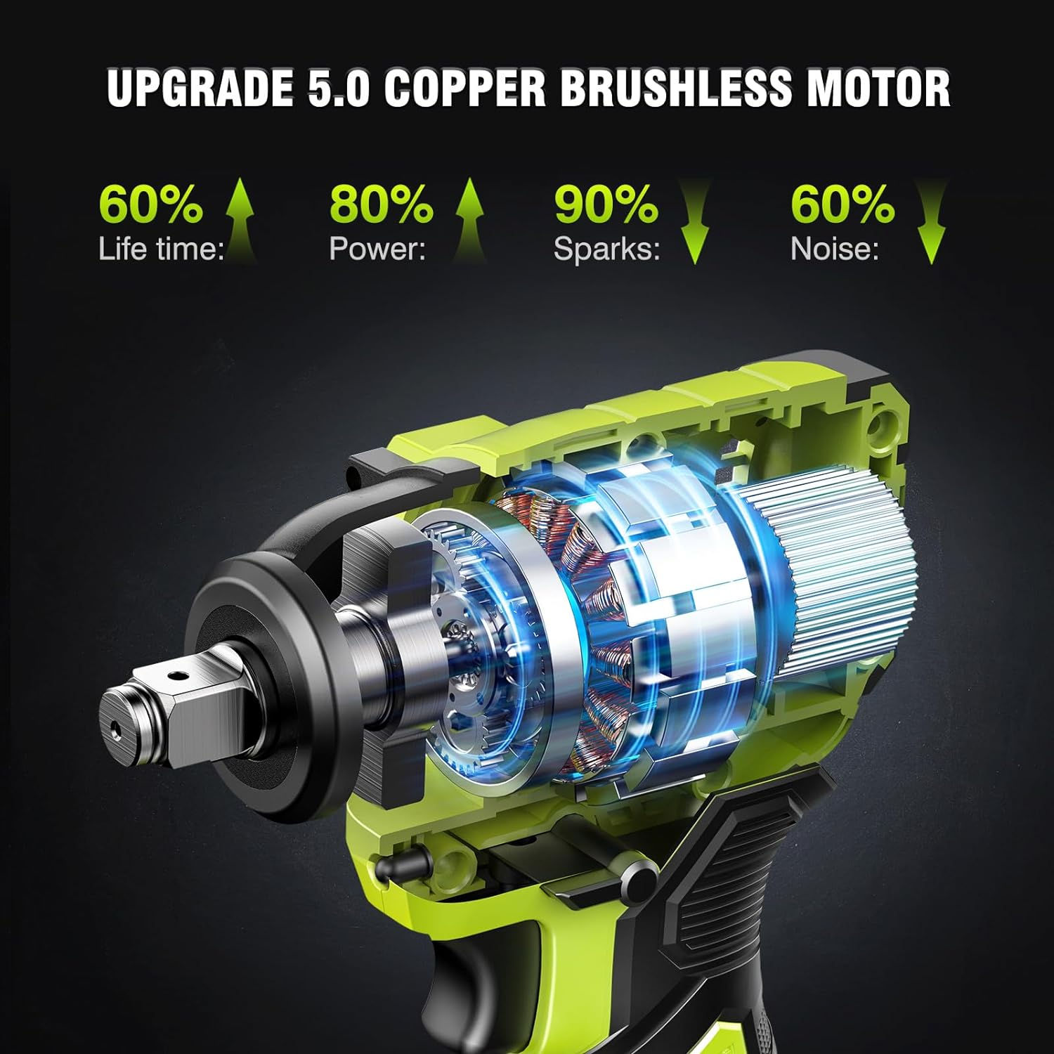 Cordless Impact Wrench, 406Ft-lbs (550N.m) Brushless 1/2 inch Impact Wrench, 28