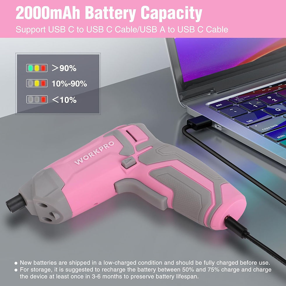 Thumbnail: WORKPRO Pink Cordless Screwdriver Set, 3.6V Electric Rechargeable Eccentric Pow