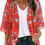 Thumbnail: Women's Floral Print Puff Sleeve Kimono Cardigan Loose Cover Up Casual Blouse T
