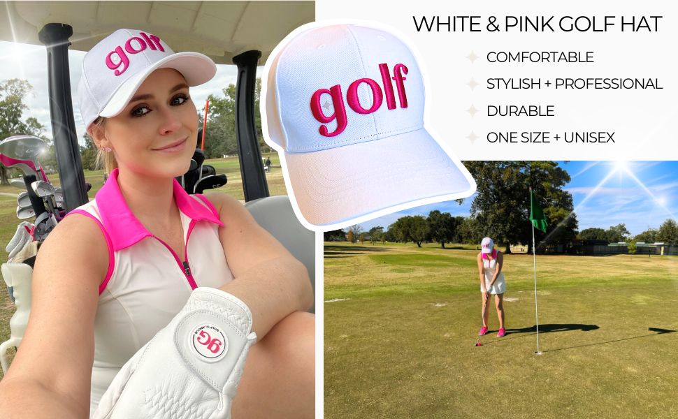 Thumbnail: Women's Golf Hat White Ballcap with Pink Accent - Trendy Apparel for Woman, Adj