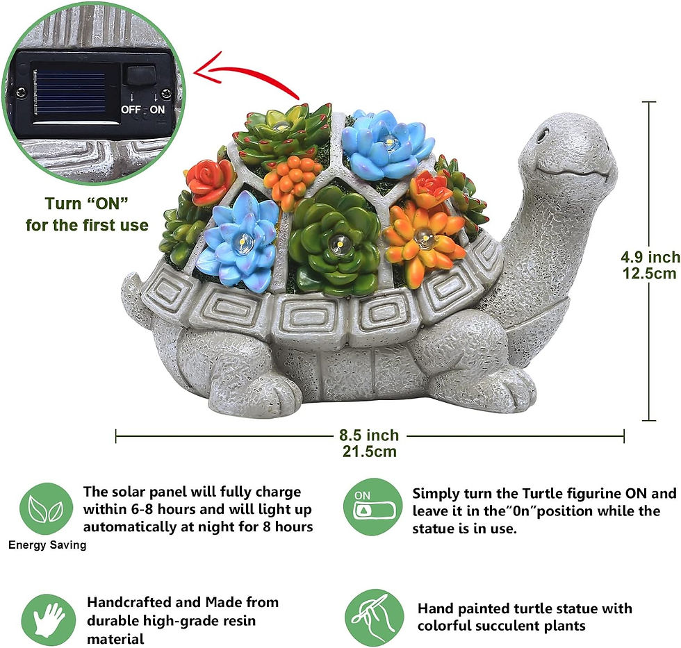 Thumbnail: Nacome Solar Garden Outdoor Statues Turtle with Succulent and 7 LED Lights - La