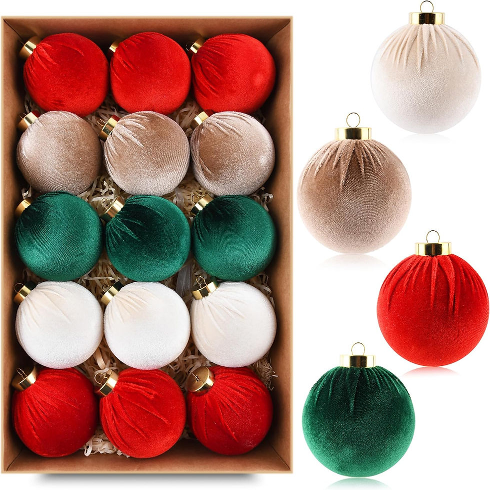Thumbnail: Christmas Tree Ornaments Velvet Balls - Pack of 15pcs Shatterproof Xmas Bulbs D