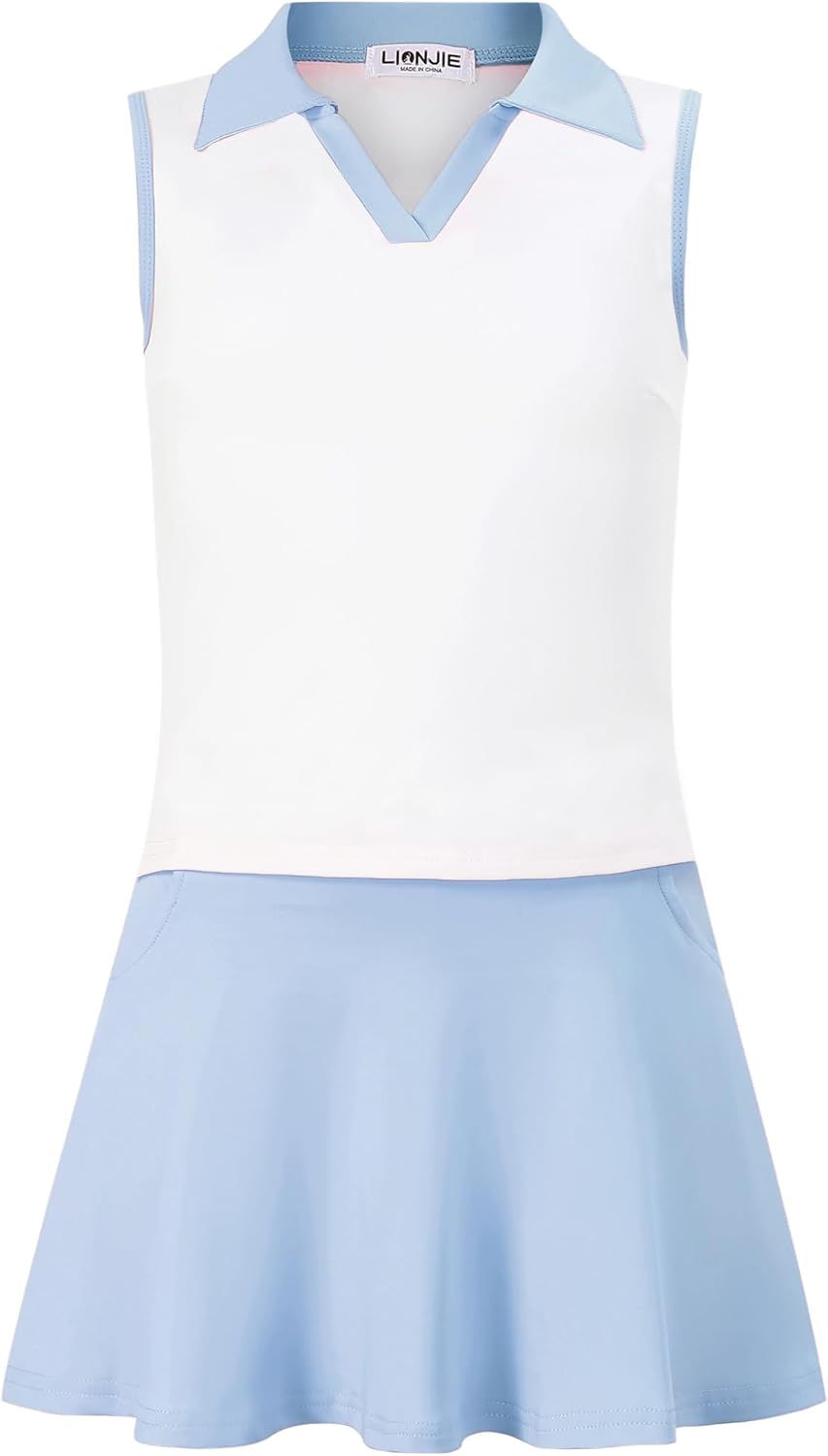 Thumbnail: Kids Girls Golf Dress Outfit Sleeveless Dress with Pockets Athletic Skorts and 
