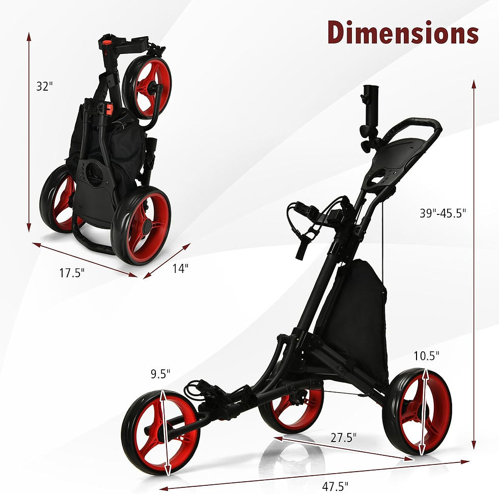 Thumbnail: ULTIMATE 3 Wheel Golf Push Cart, Aluminum Folding Golf Walking Push Cart w/Elas