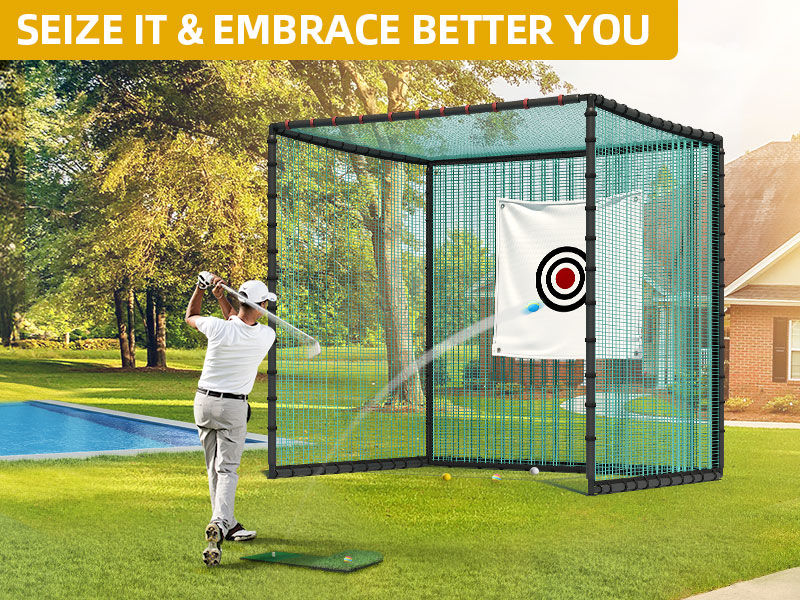 Thumbnail: DWVO Golf Cage Net, 10x10x10FT Golf Net with Rubber Hose, Noise Reduction Golf 