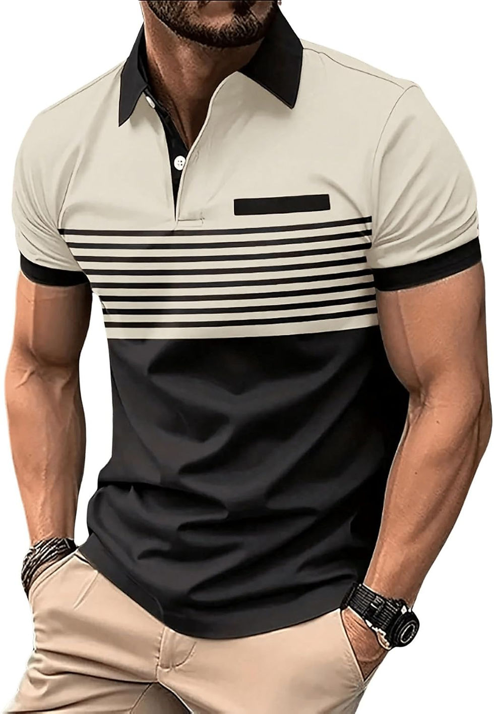 Thumbnail: SOLY HUX Men's Golf Polo Shirts Short Sleeve Collar Tennis Shirt Color Block St