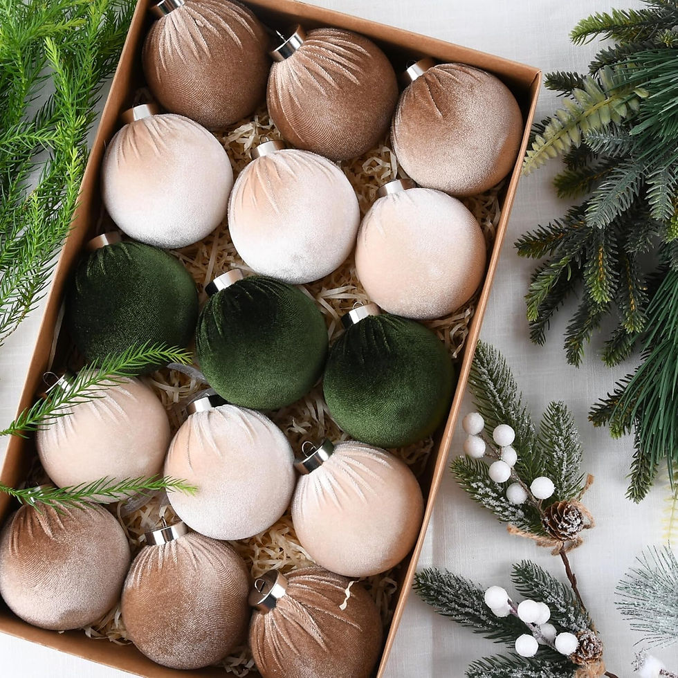 Thumbnail: Christmas Tree Ornaments Velvet Balls - Pack of 15pcs Shatterproof Xmas Bulbs D
