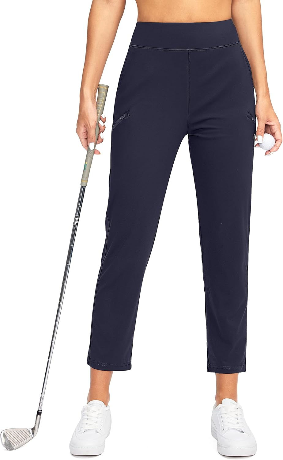 Thumbnail: SANTINY Women's Golf Pants with 3 Zipper Pockets 7/8 Stretch High Waisted Ankle