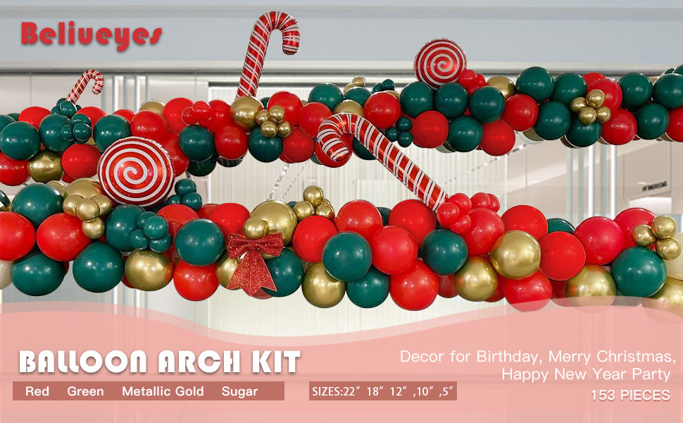 Thumbnail: Beliueyes Christmas Balloon Garland Arch Kit 153pcs Doubled Stuffed Red Green G